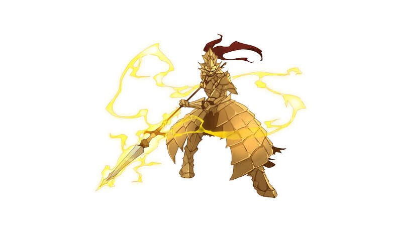 Golden Armored Warrior — Gold, Dramatic, Digital Art, Spear, Armor