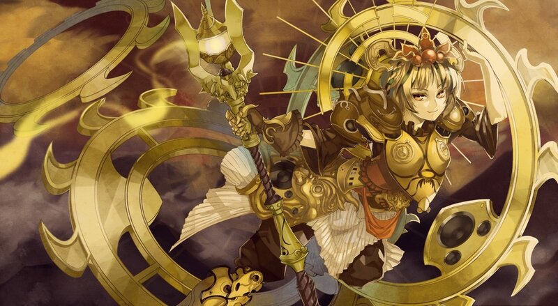 golden armored warrior with staff
