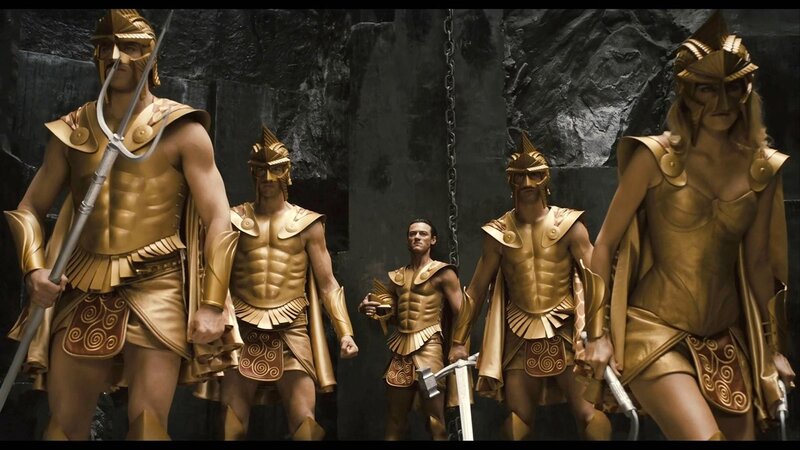 golden-armored warriors in cave