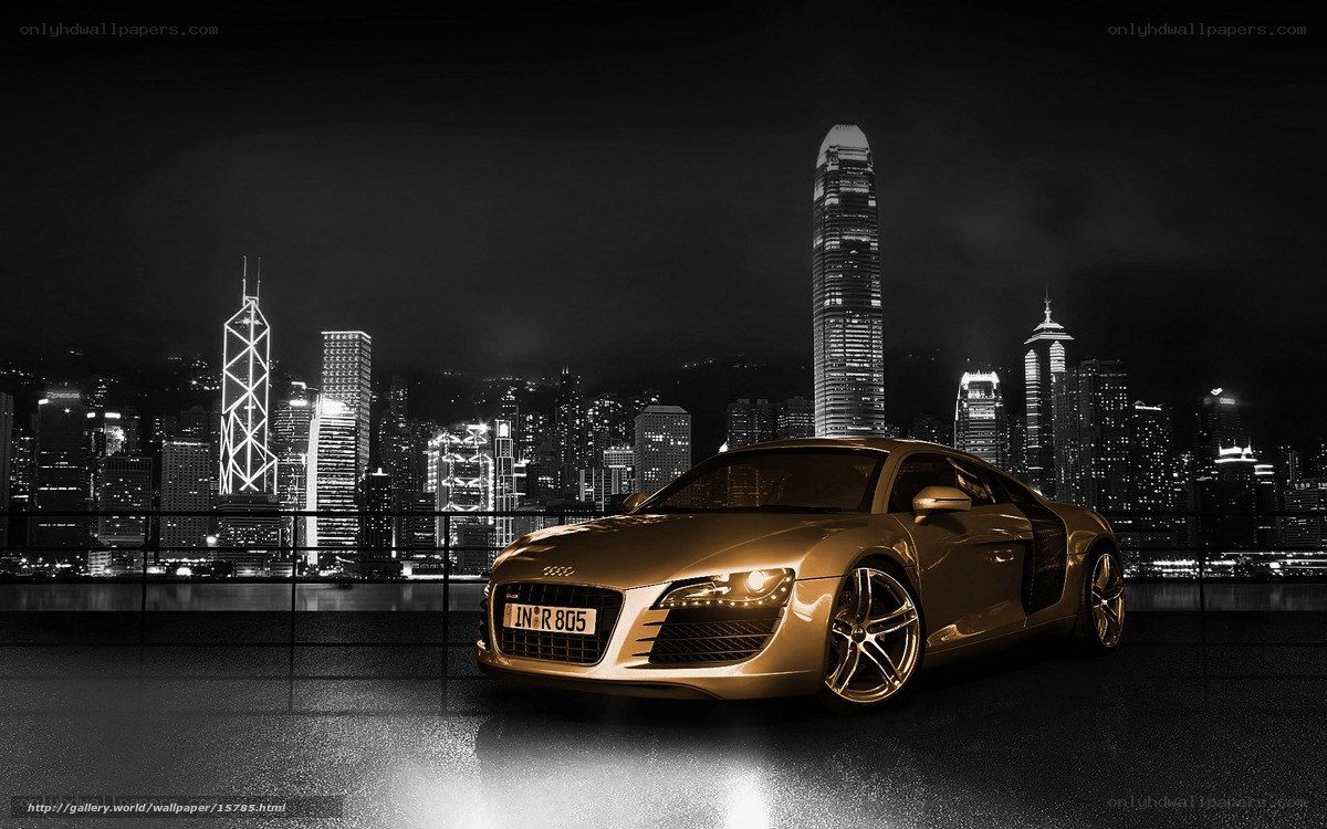 Golden Audi R8 at night