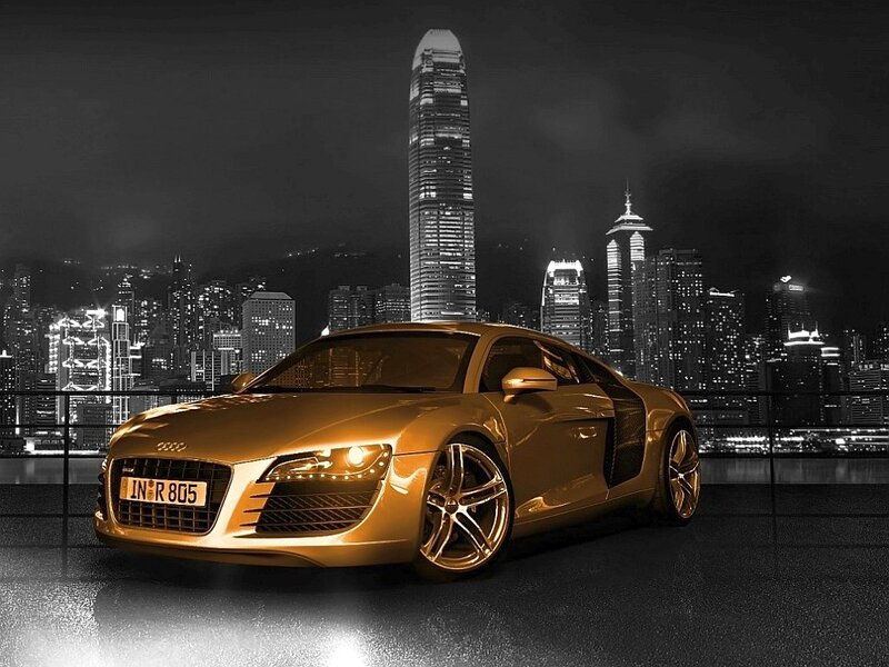 Golden Audi R8 in city