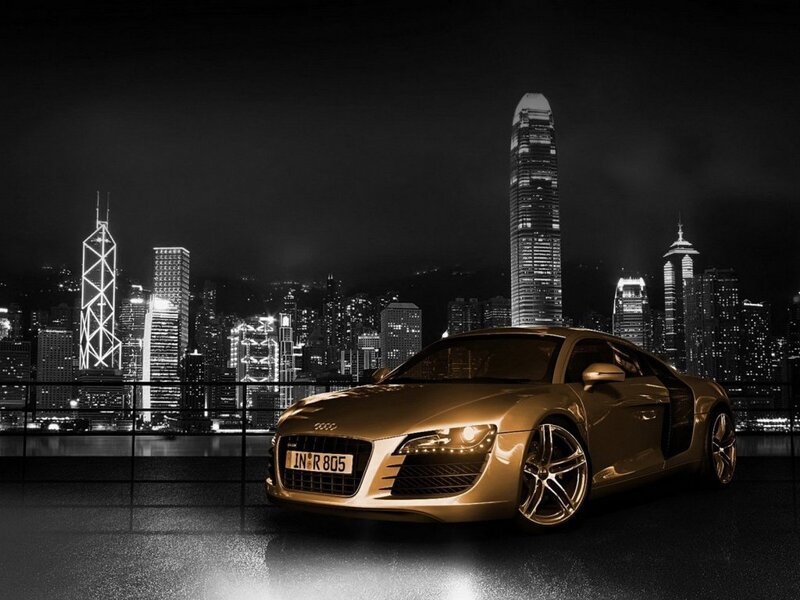 Golden Audi R8 Sports Car — Gold, Dramatic