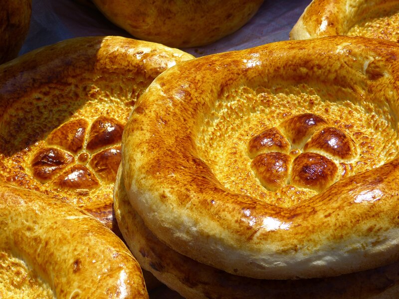 Golden baked bread loaves