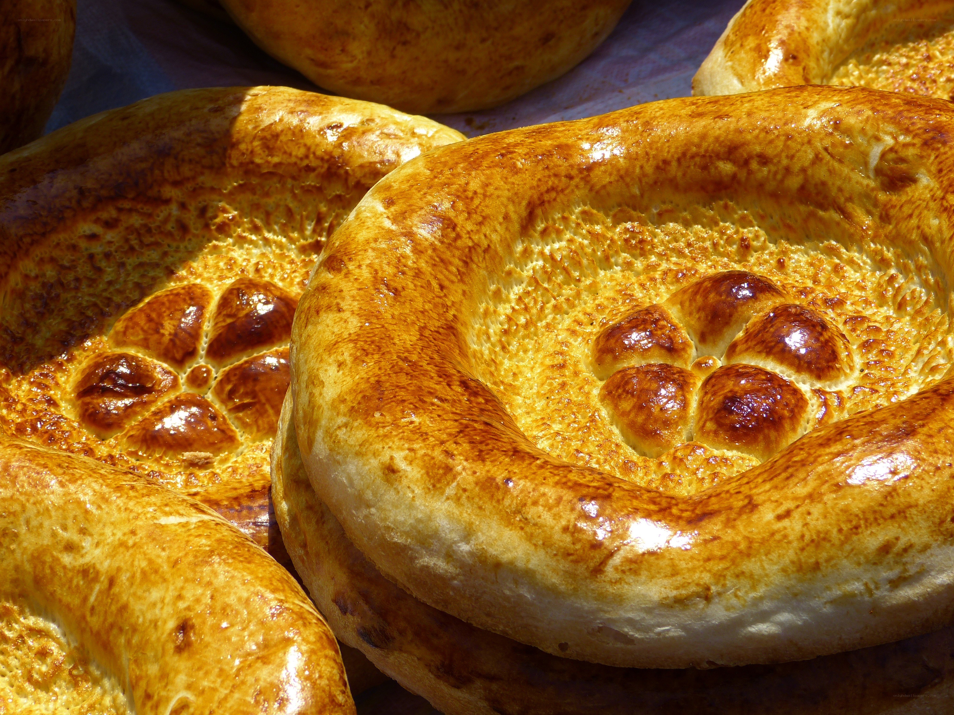 Golden baked bread loaves