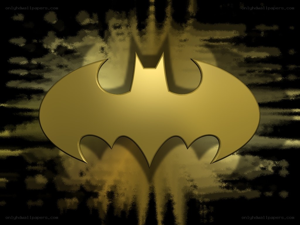 Golden Batman logo on dark background