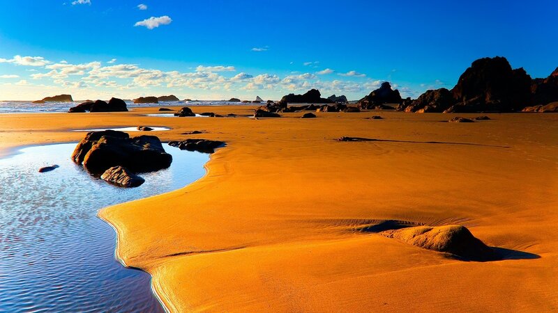 Golden Beach at Sunset — Blue