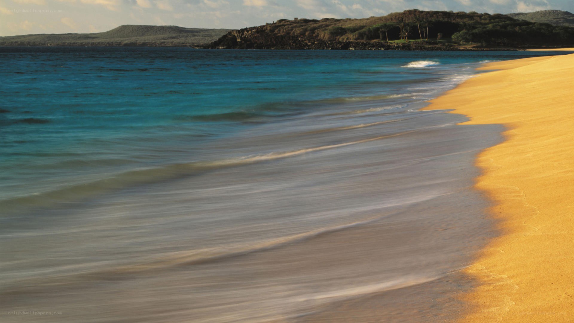 golden beach with turquoise water