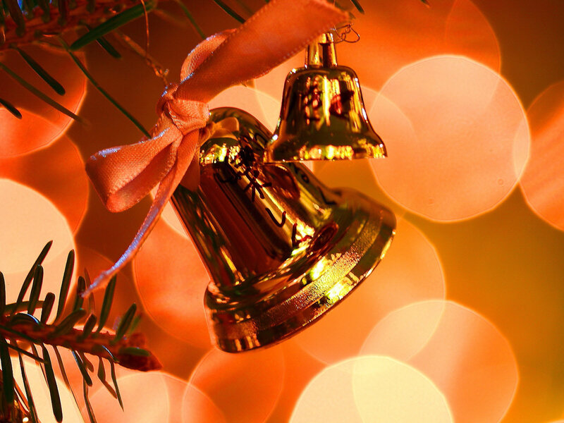 Golden bells on a Christmas tree