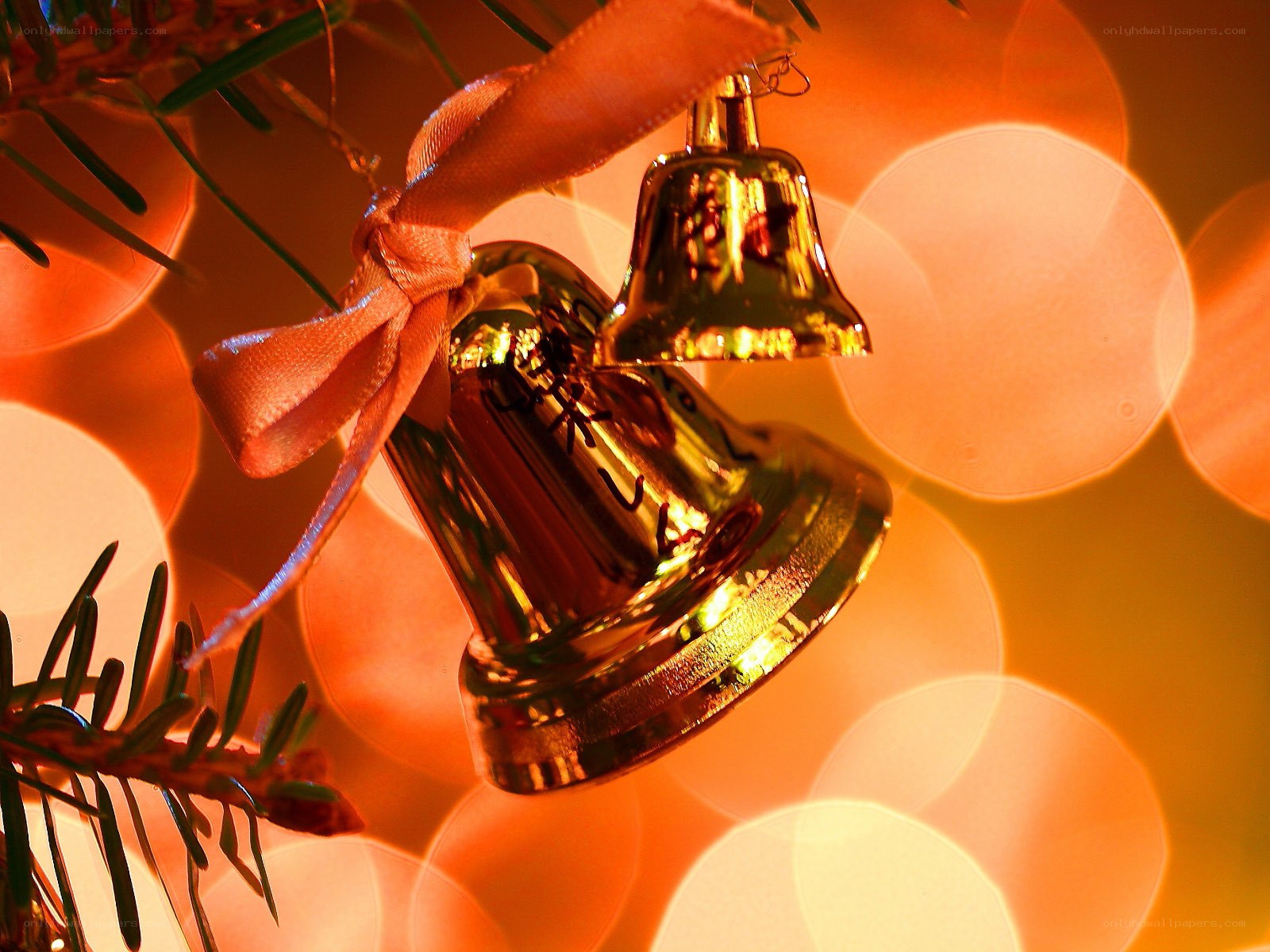 Golden bells on Christmas tree