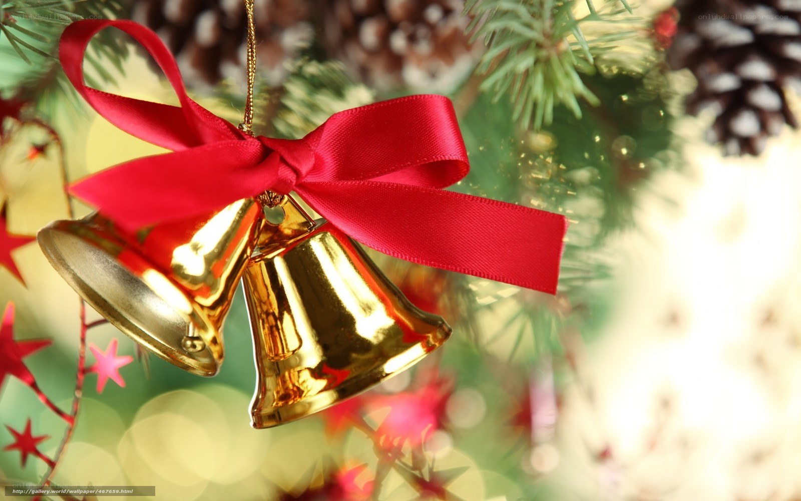 Golden bells on Christmas tree