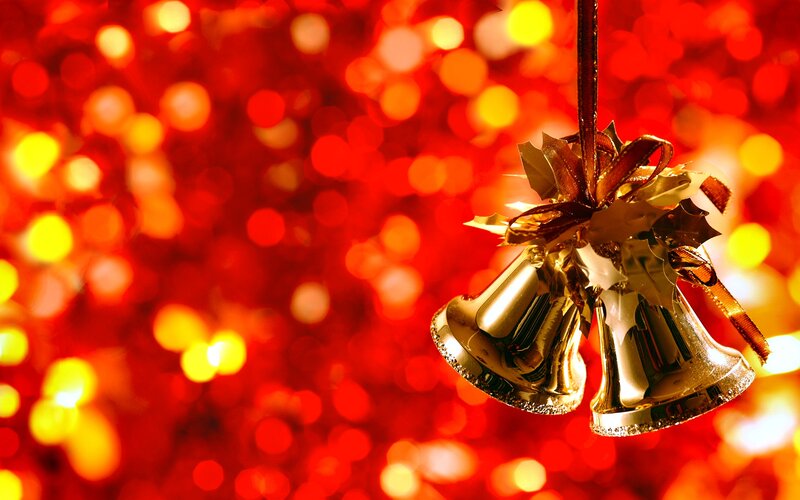 Golden Bells Ornament — Red, Festive
