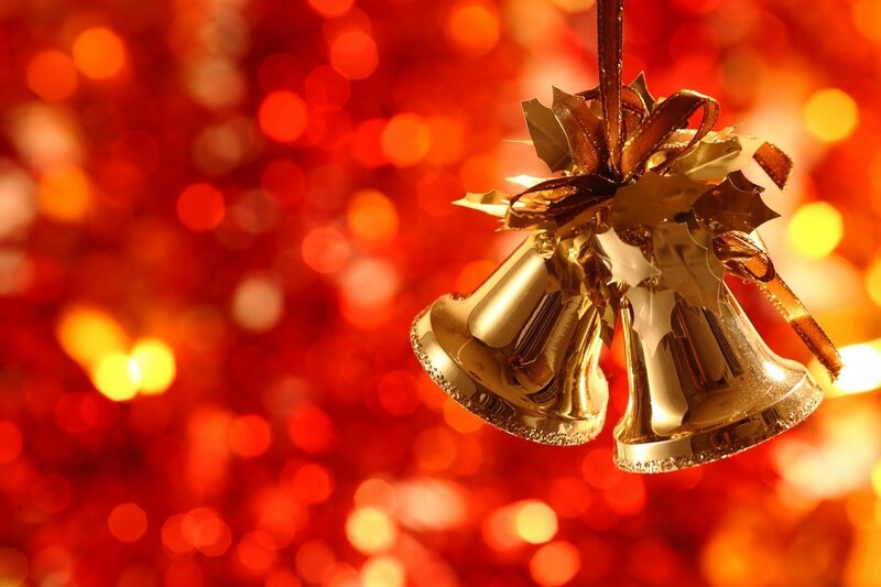 Golden Bells Ornament — Red, Festive, Winter