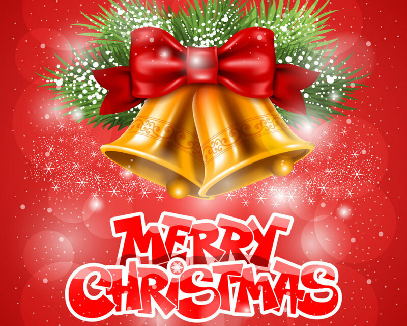 Golden Bells with Bow — Red, Festive