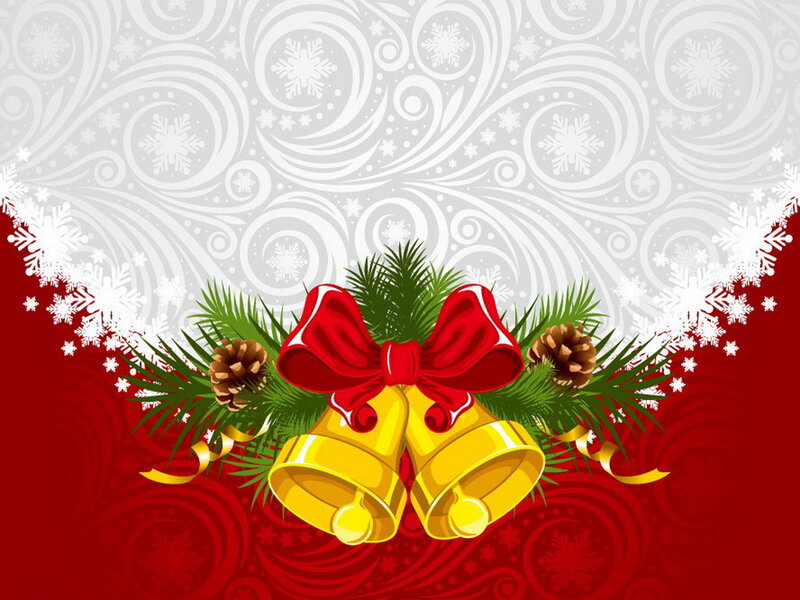 Golden Bells with Bow — Red