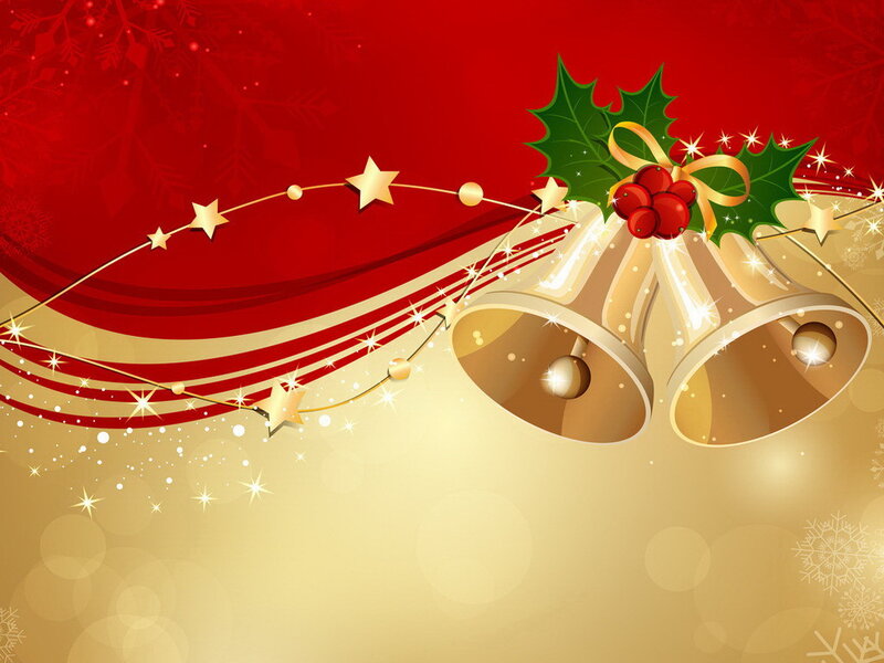 Golden Bells with Holly — Red