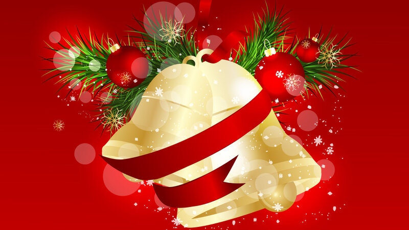Golden Bells with Ornaments — Red
