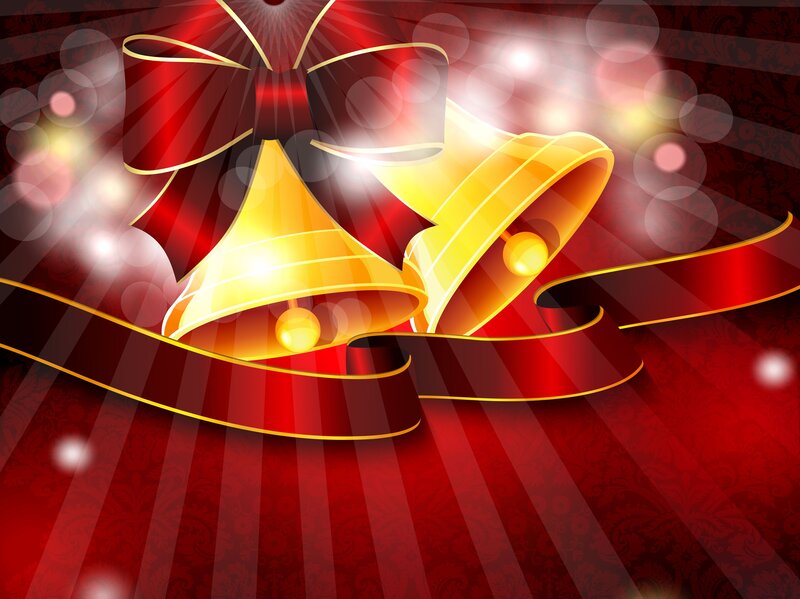 Golden Bells with Red Bow — Festive, Digital Art
