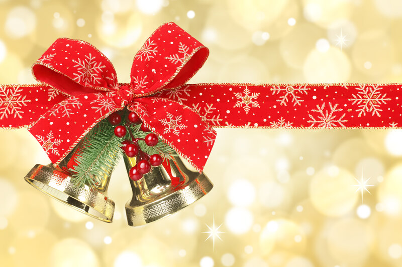 Golden Bells with Red Bow — Festive, Winter