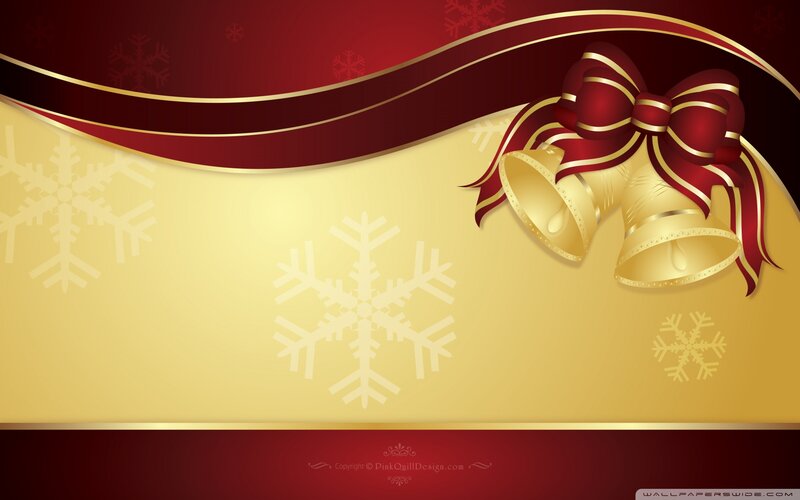Golden Bells with Red Bow — Festive, Winter, Vector Art