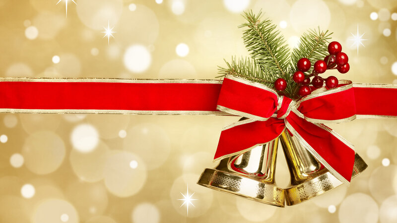 Golden Bells with Red Bow — Gold, Festive