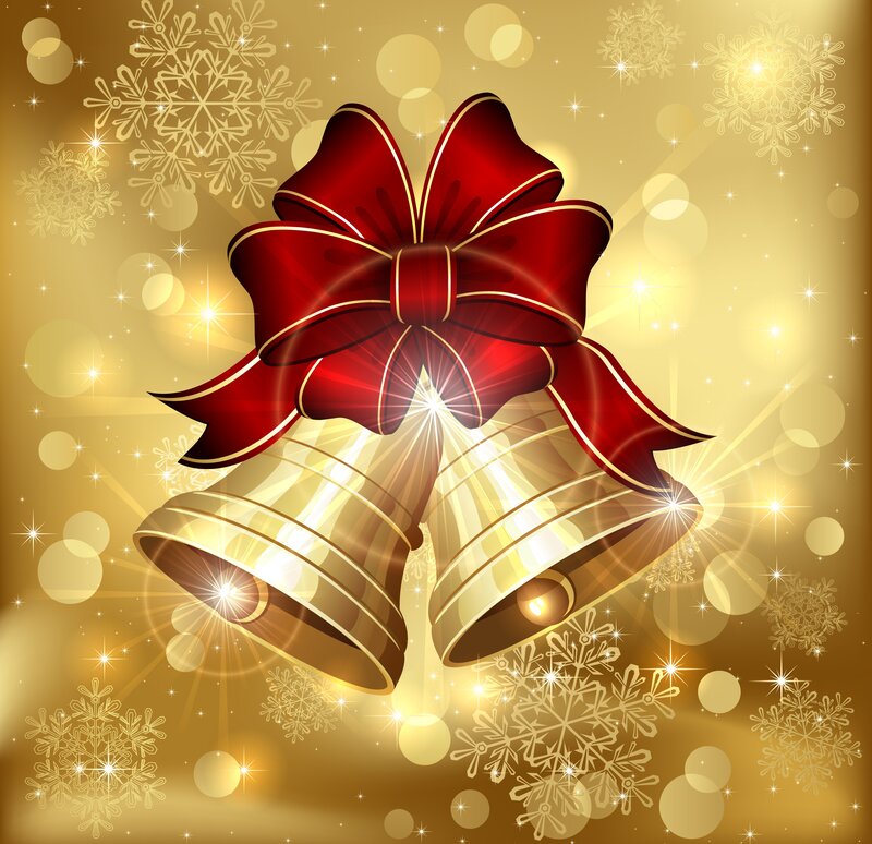 Golden Bells with Red Bow — Gold