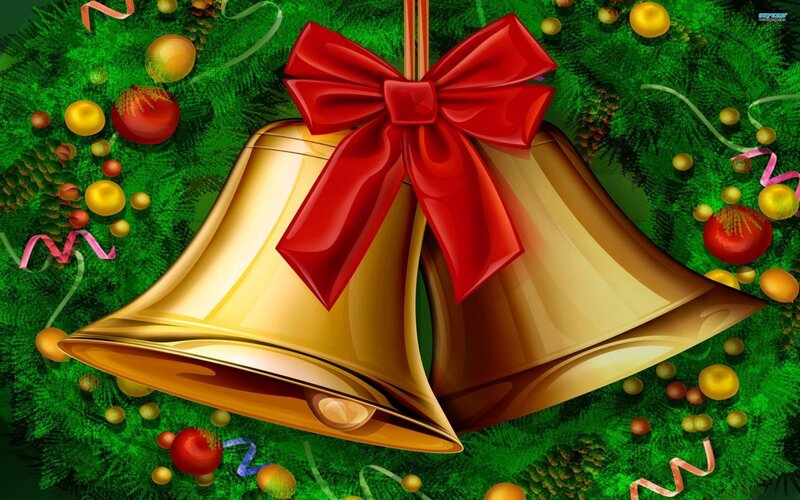 Golden Bells with Red Bow — Green