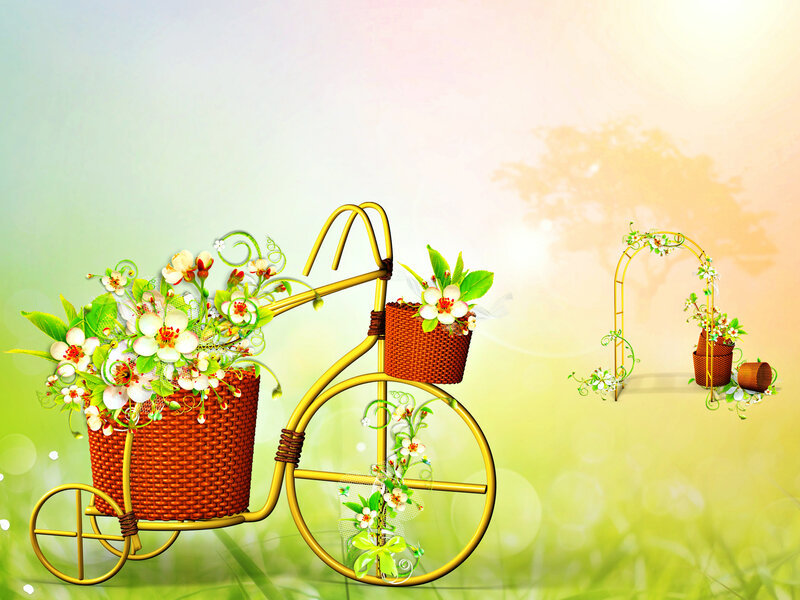 Golden Bicycle with Flowers