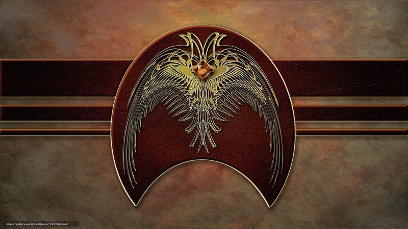 golden bird emblem on red background