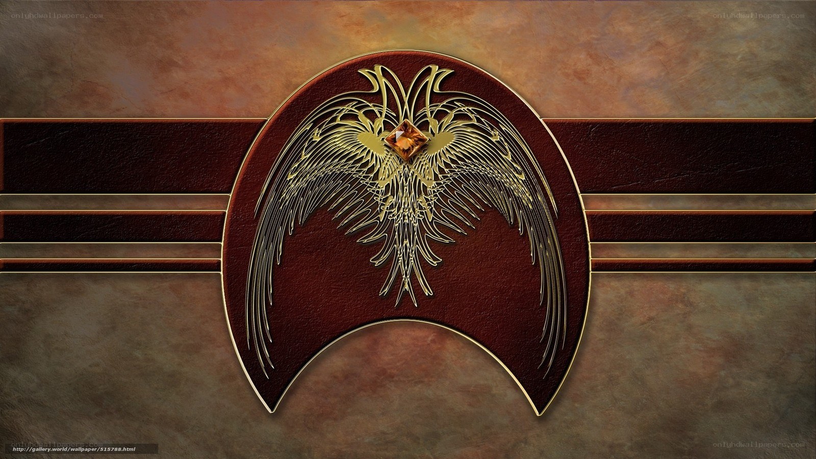 golden bird emblem on red background