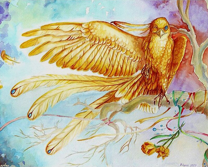 Golden Bird with Long Tail