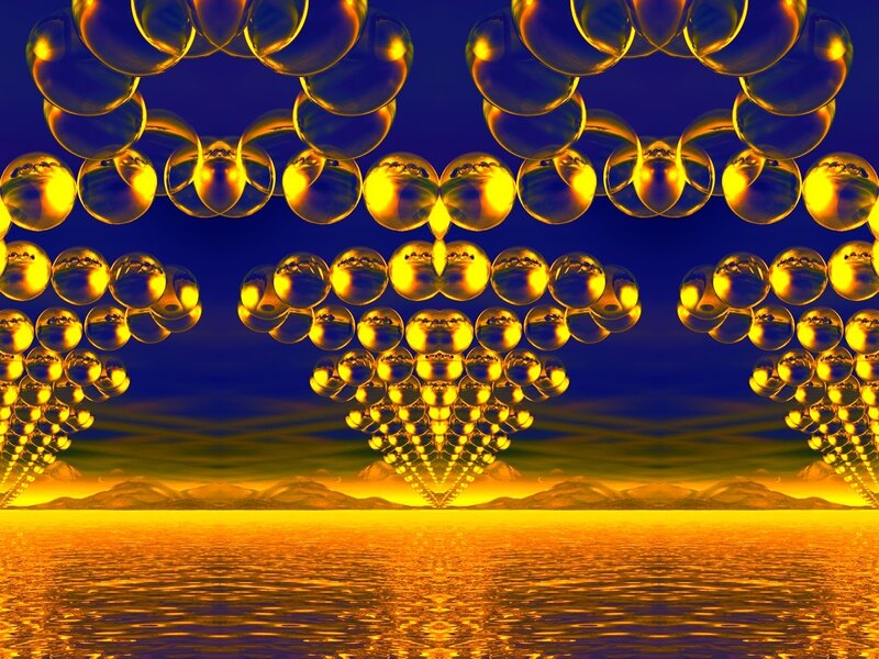 Golden bubbles over water