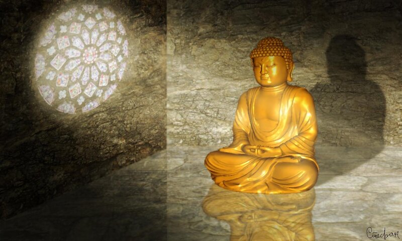 Golden Buddha in cave