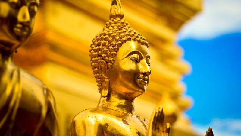 Golden Buddha Statue — Gold, Serene, Afternoon, Photograph, Temple, Sky