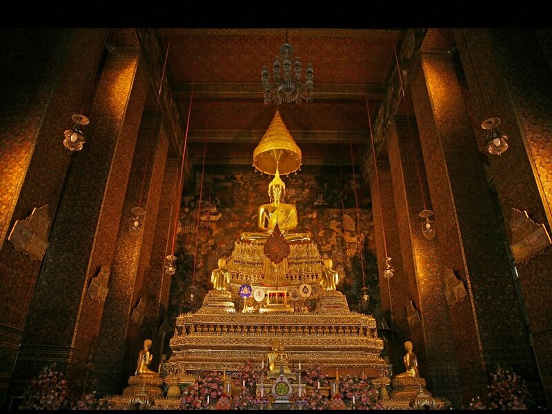 Golden Buddha Statue — Gold, Serene, Night