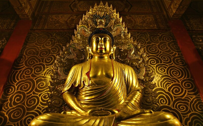 Golden Buddha Statue — Gold, Serene, Photograph, Backdrop