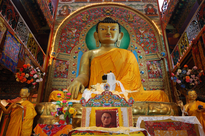 Golden Buddha Statue — Gold, Serene, Photograph, Statues, Flowers