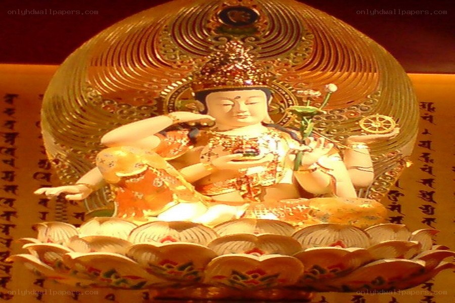 Golden Buddha statue on lotus