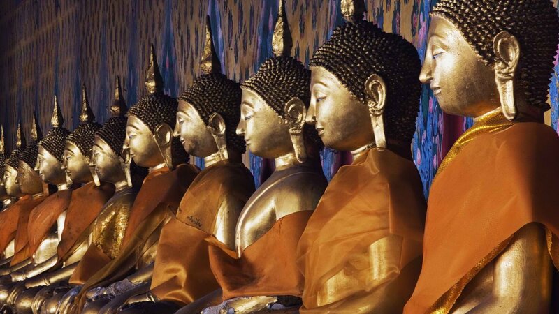 Golden Buddha Statues — Gold, Serene, Photograph, Robes