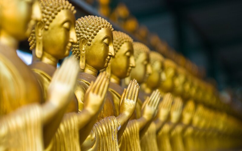 Golden Buddha Statues — Gold, Serene, Photograph