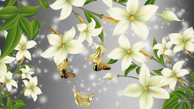 Golden Butterflies on Flowers