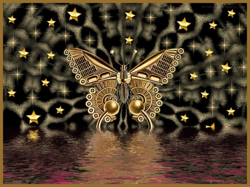golden butterfly in starry night