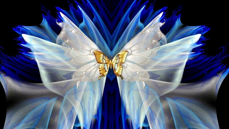 Golden Butterfly with Blue Wings — Dramatic