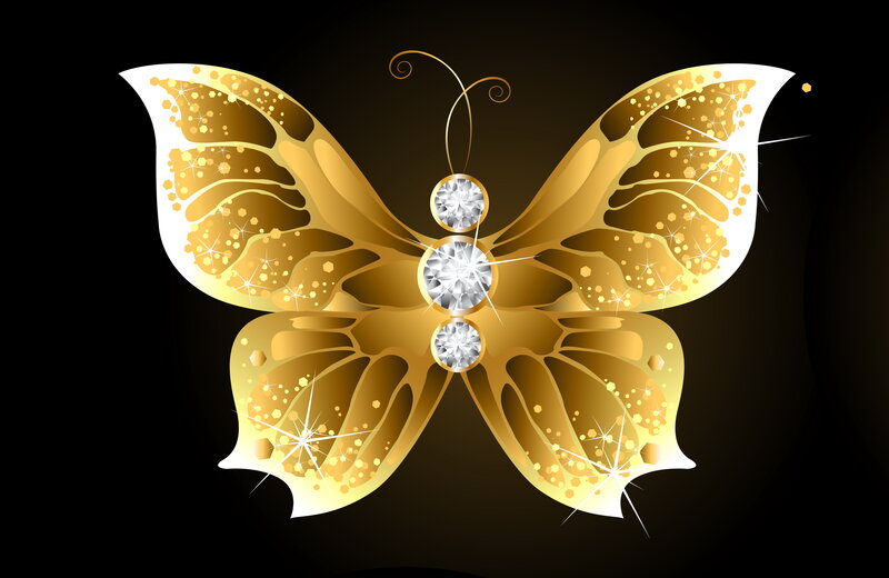 Golden Butterfly with Diamonds