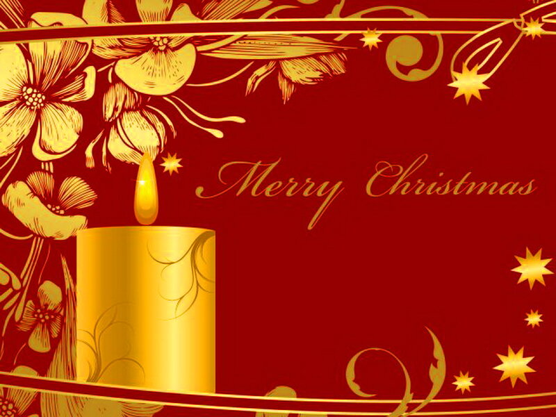 Golden Candle on Red Background