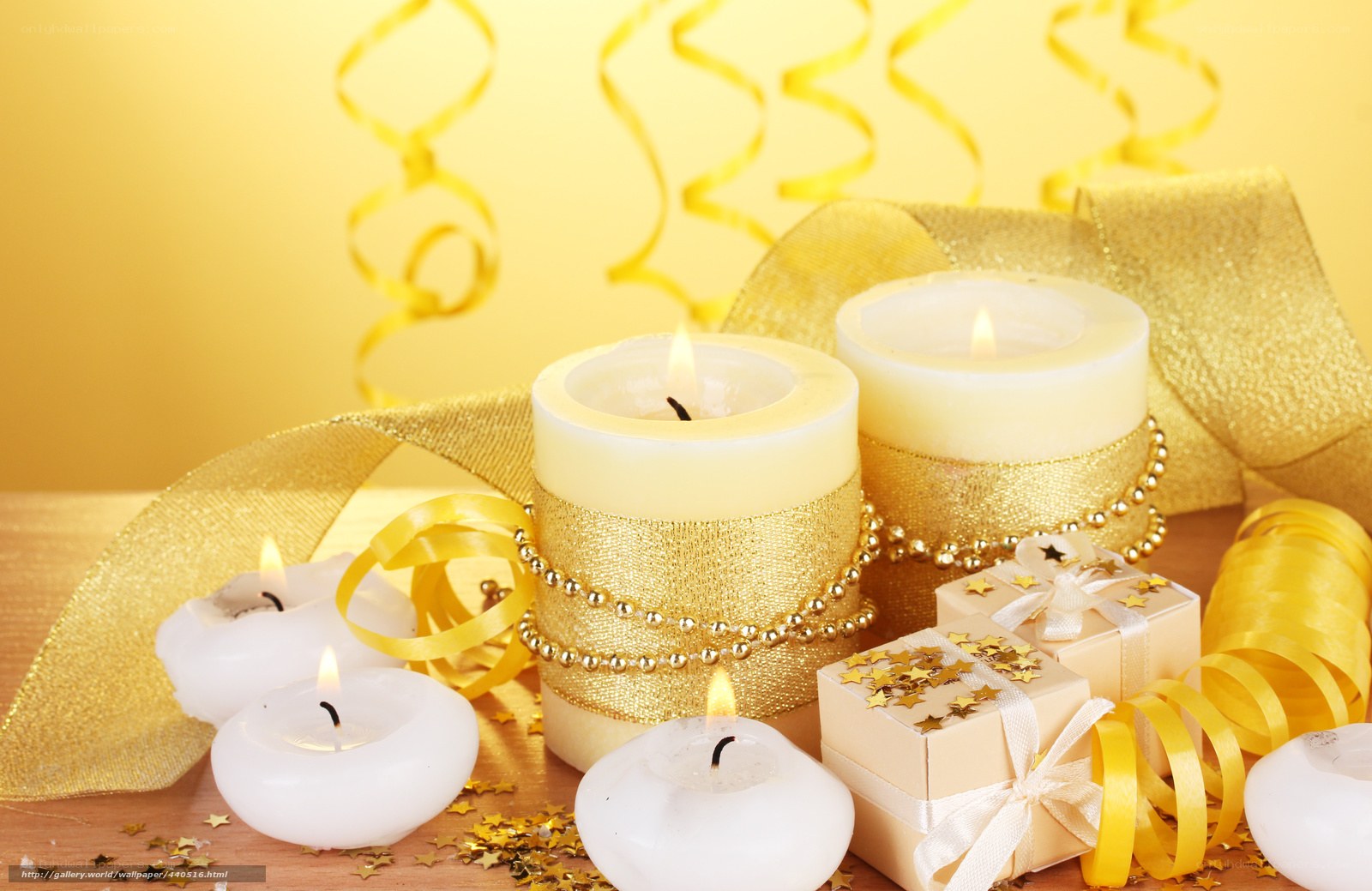 Golden candles and gifts