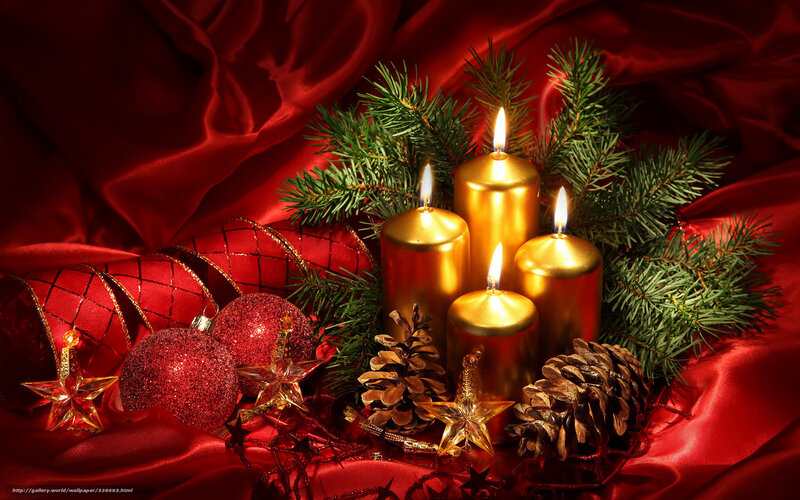 Golden Candles and Ornaments — Red, Festive