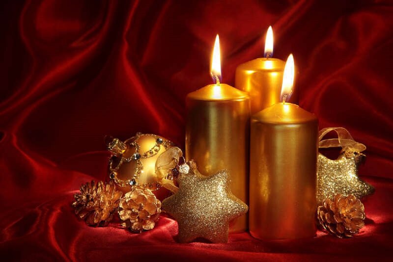 Golden Candles and Ornaments — Red