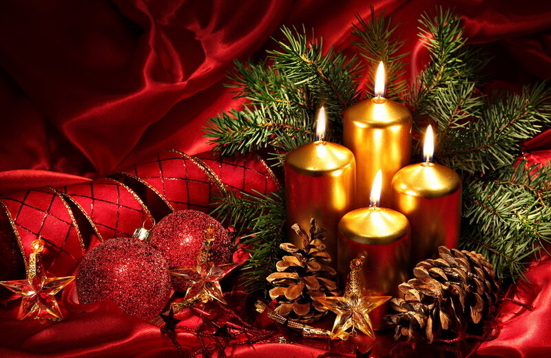 Golden Candles and Ornaments