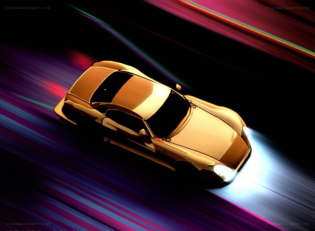 Golden car in motion