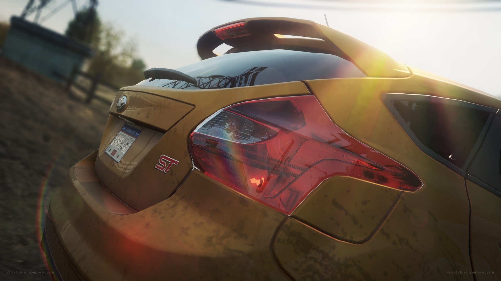 golden car rear view